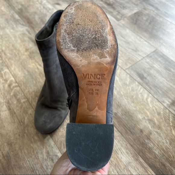 Vince Blakely Sleek Suede Block Heel Boots - Neutral Gray - Picture 3 of 10